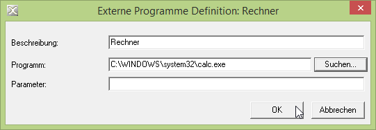 Aufruf für Windows-Rechner in XBA-Anwendung definieren