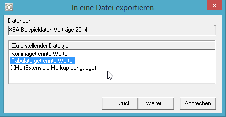 XBA Schnittstelle Exportformate