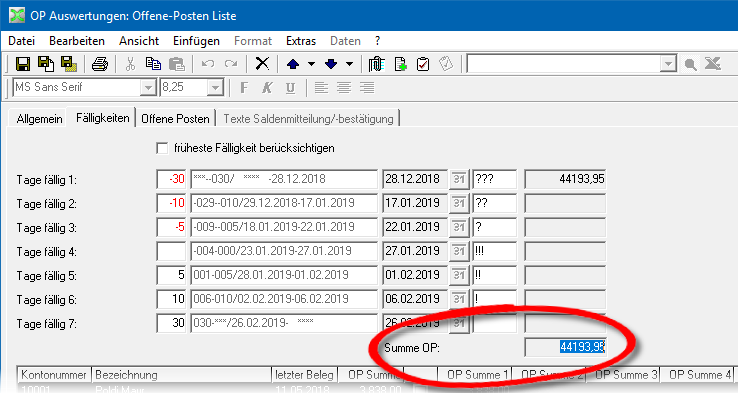 OP-Summe im XBA Rechnungswesen