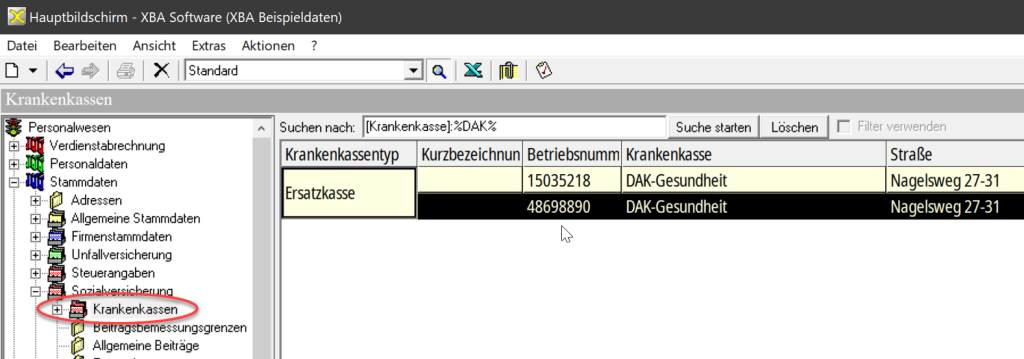 Krankenkassen-Stammdaten im XBA Personalwesen