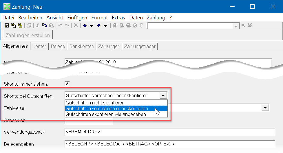 Optionen Skonto bei Gutschrift