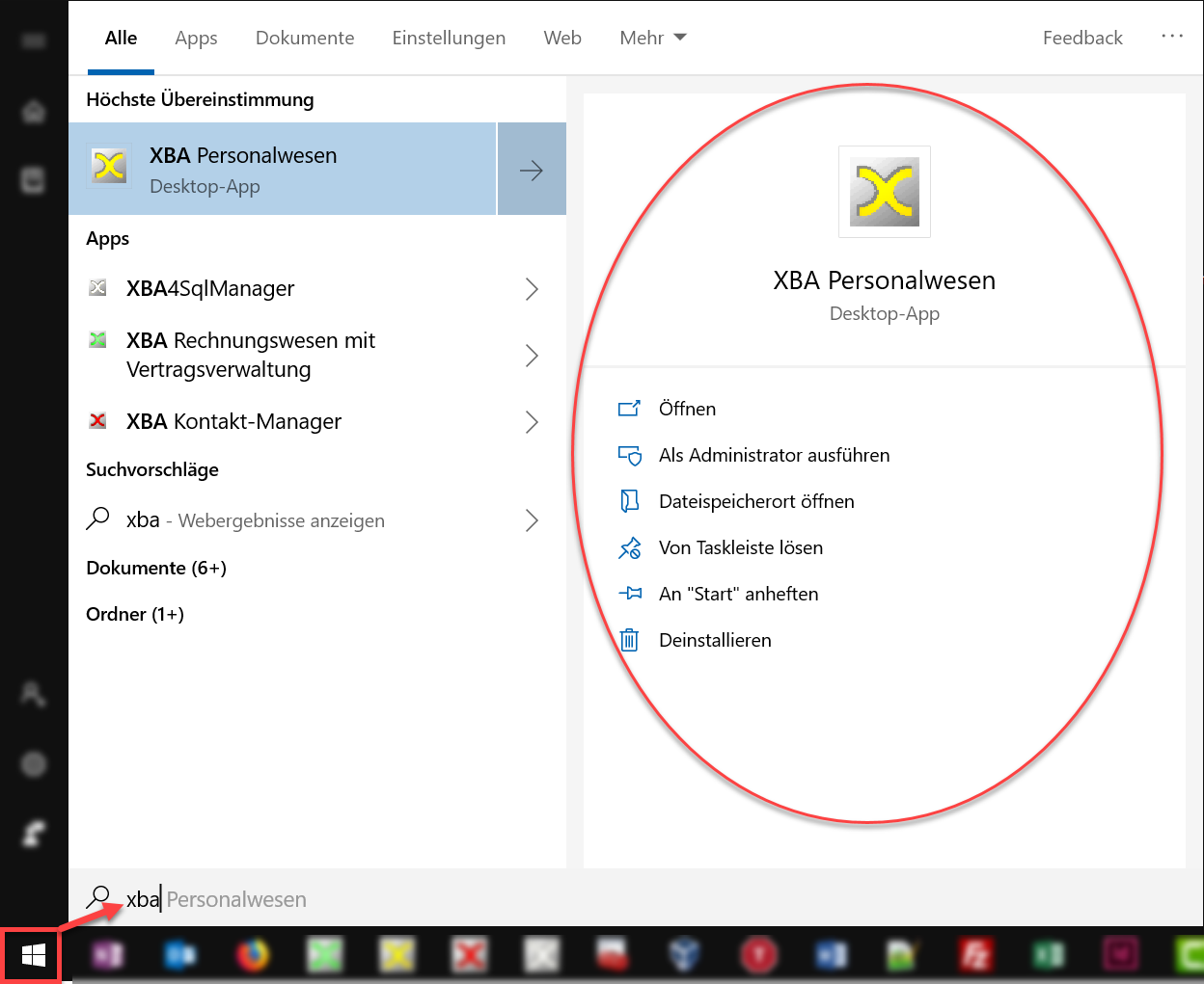 XBA Anwendung im erweiterten Windows-10-Startmenü